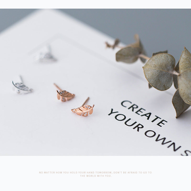 Diamond Feather Stud Earrings