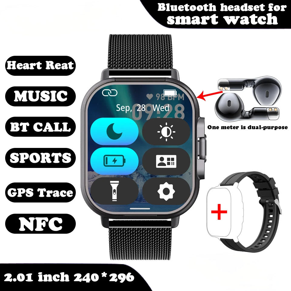 2-in-1 Smartwatch with Wireless Earbuds, Fitness Tracker, Bluetooth, Waterproof, Android iOS