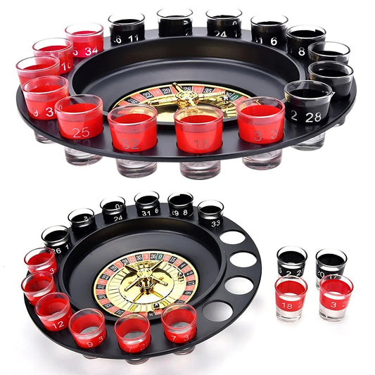 Shot Roulette Drinking Game with Glasses | Party Game for Adults, Fun Bar Tabletop Spinner Set