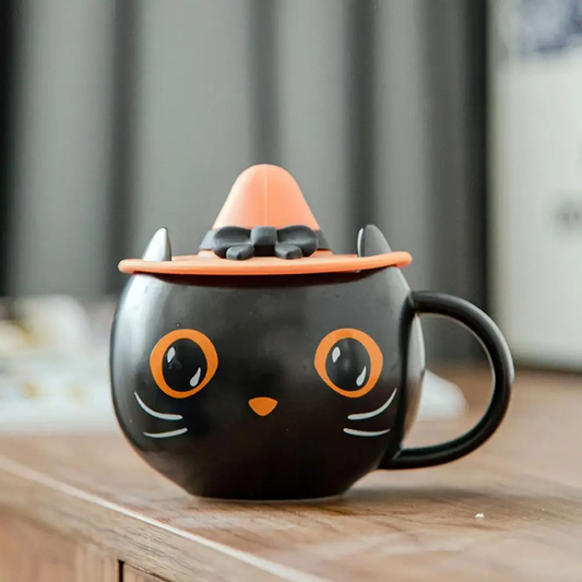 Halloween Cat Mug with Lid