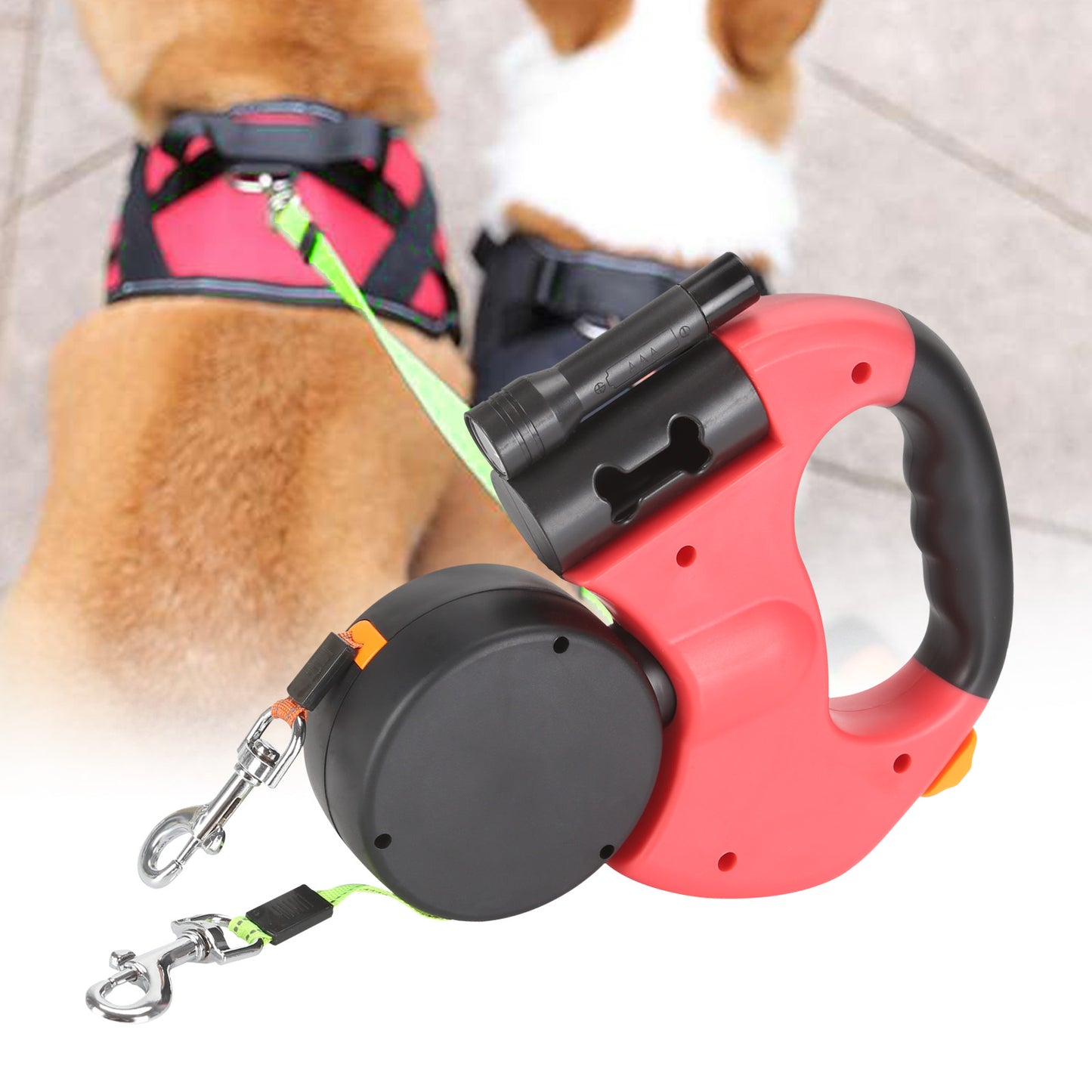 Retractable Pet Leash with LED Light – Tangle-Free Dog Leash with Brake Lock for Night Walk Safety