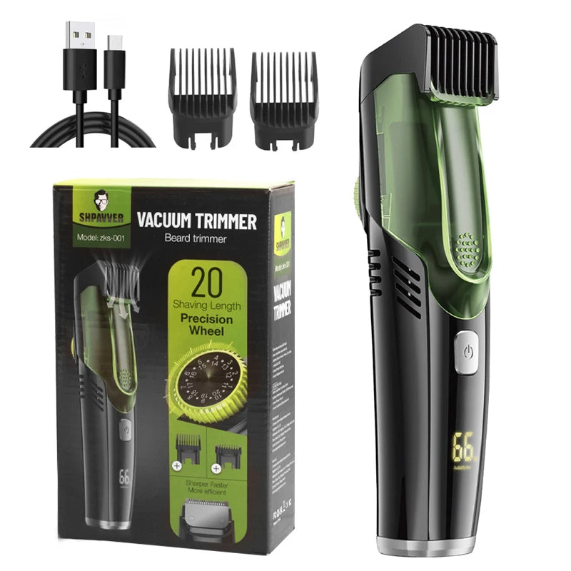Vacuum Beard Trimmer for Men – Cordless Rechargeable Hair Clipper with Built-in Suction System
