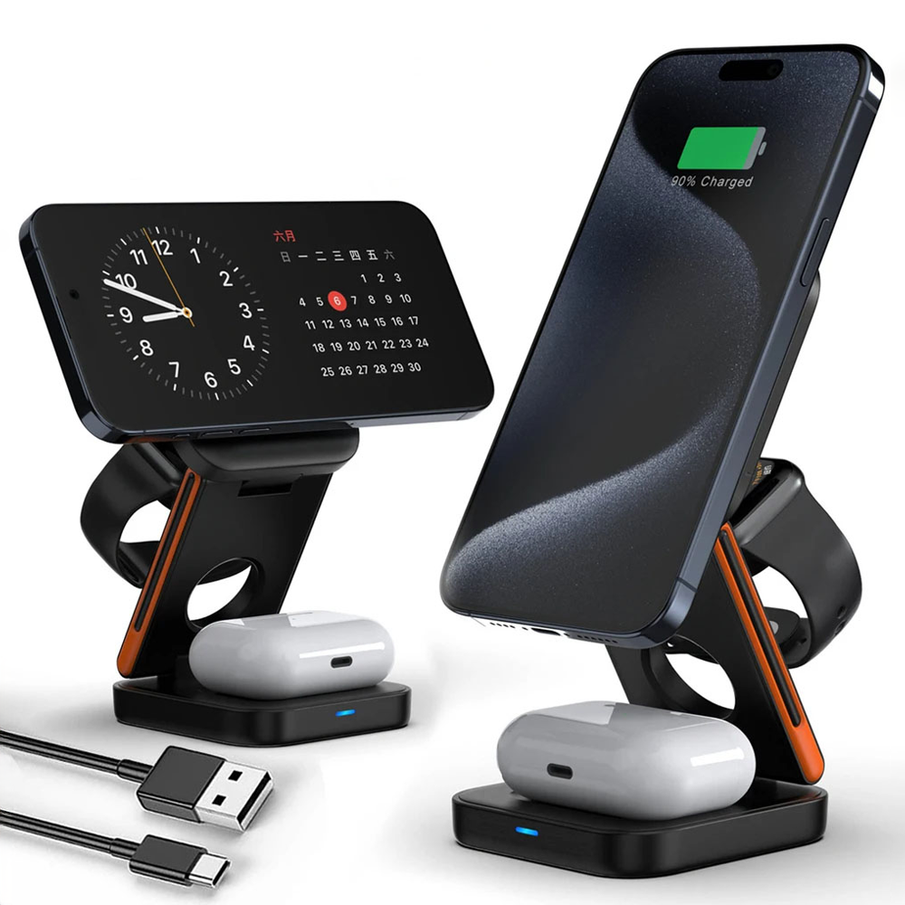 3 in 1 Foldable Charging Station for iPhone, Apple Watch & AirPods – Wireless Fast Charger Dock