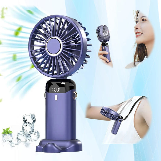 USB Rechargeable Mini Portable Fan -  Handheld Electric Fan Foldable Neck Hanging Outdoor Fan