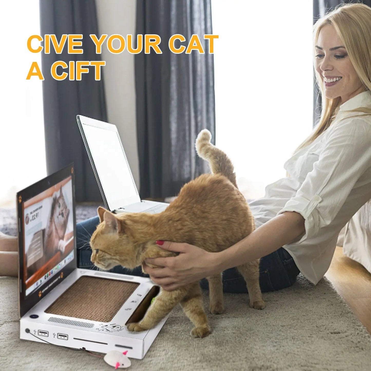 Funny Cat Scratching Laptop Toy – Cardboard Cat Scratcher Pad for Indoor Cats and Kittens