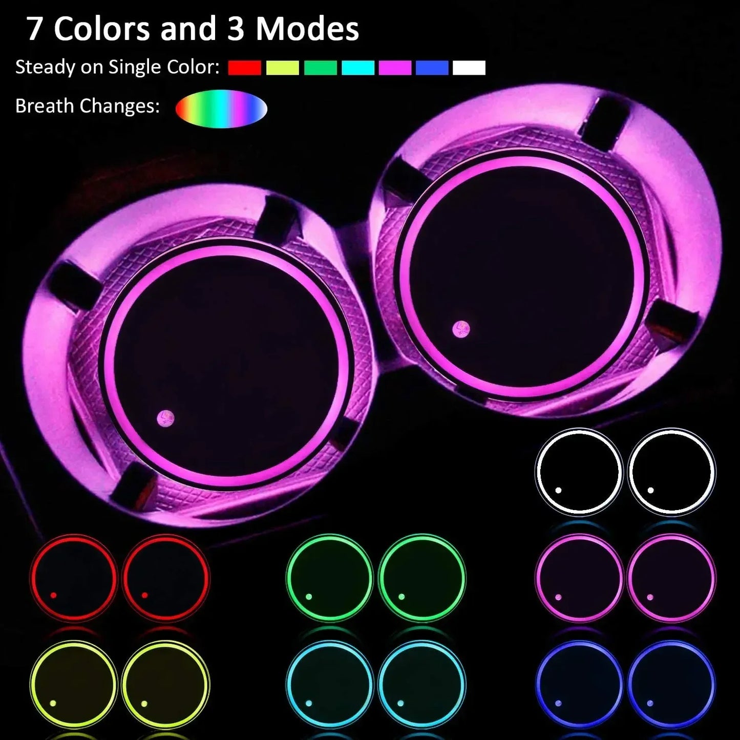 LED Car Cup Holder Light – RGB Light Up Cup Holder with Color Changing Lights for Car Interior