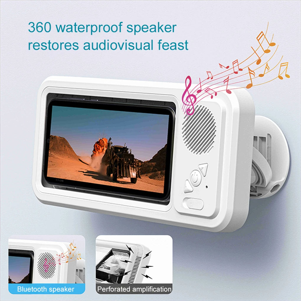Shower Phone Holder with Speaker – Waterproof Wall Mount Case for Bathroom, Touch Screen & Music