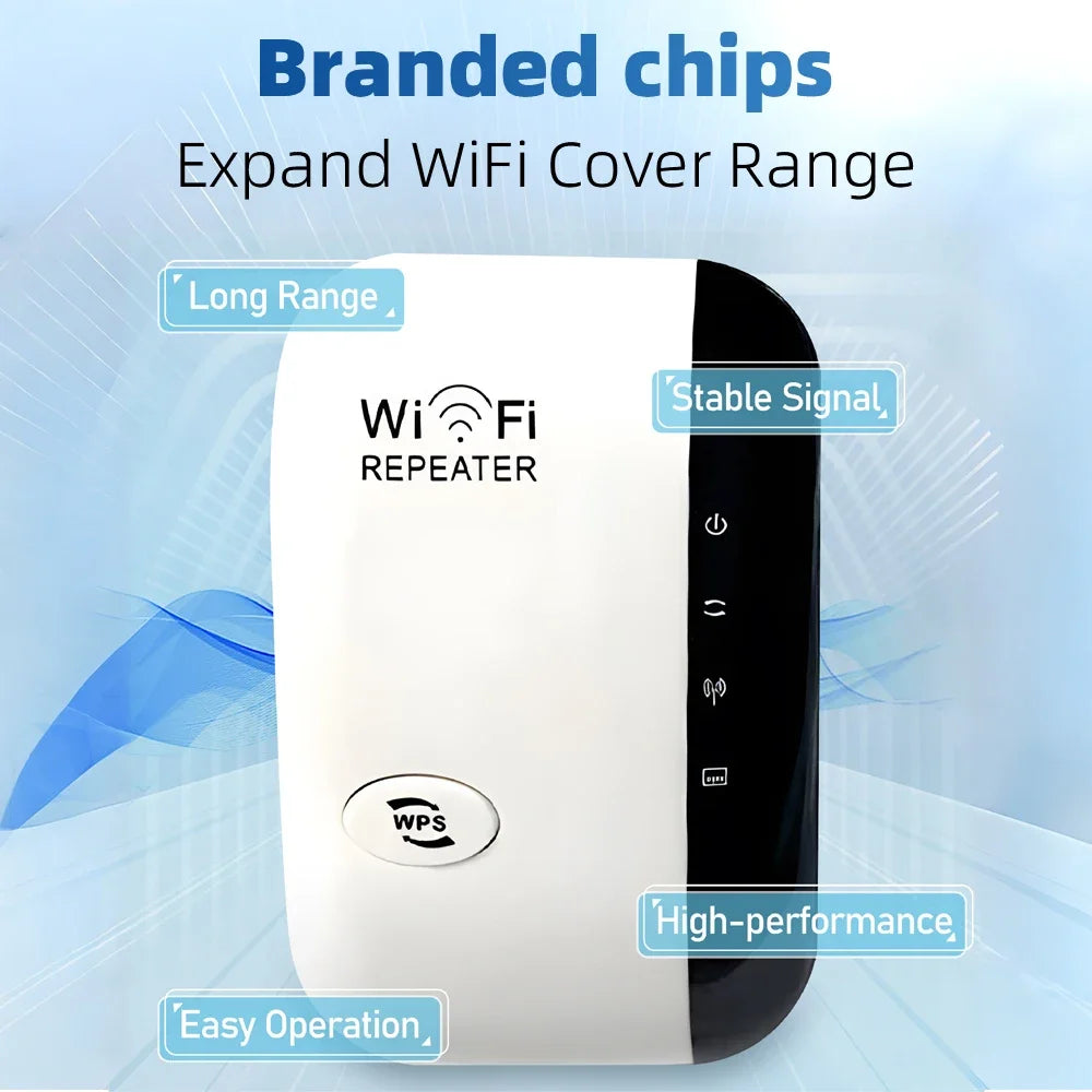 WiFi Repeater Range Extender – Boost Wireless Signal, Improve Internet Speed & Coverage, Easy Setup for Home or Office