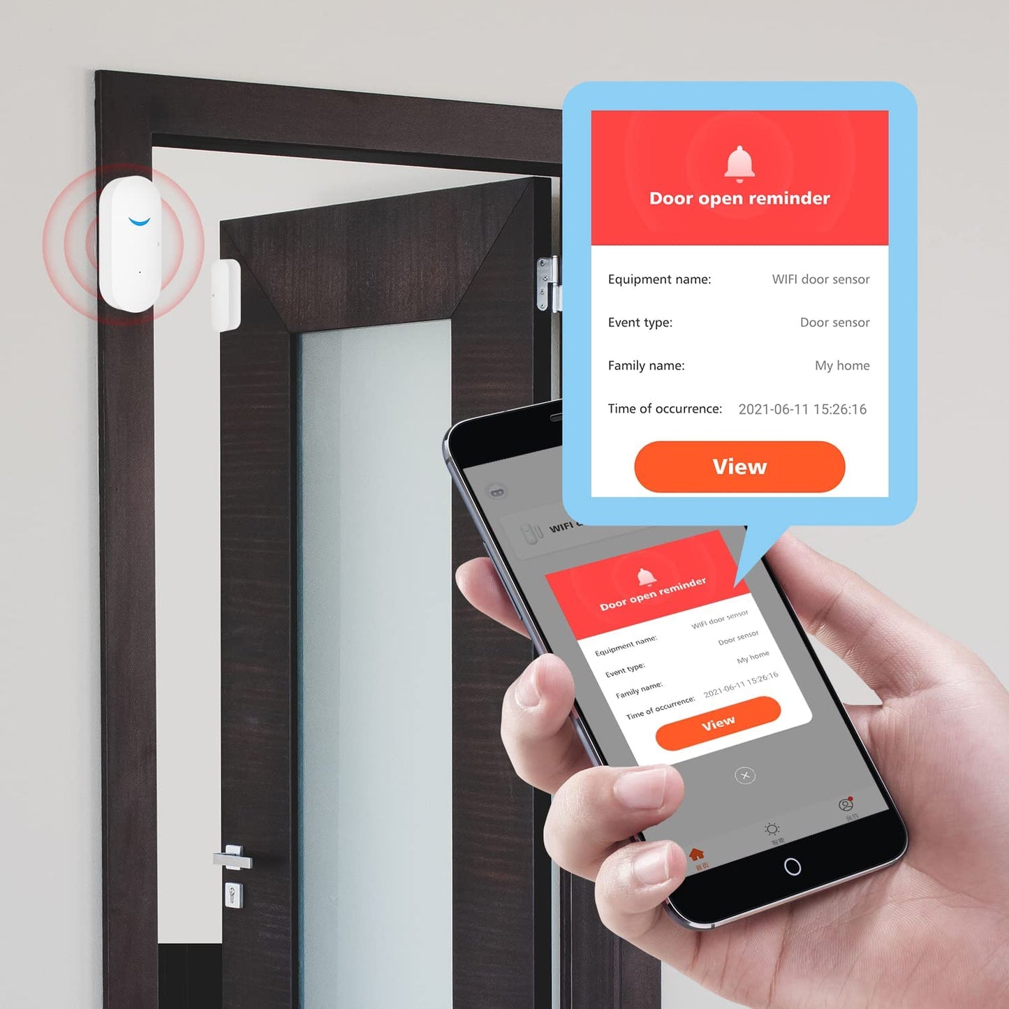 Window WiFi Sensor for Home Security, Smart Sensor Device, Remote Monitoring, Easy Installation