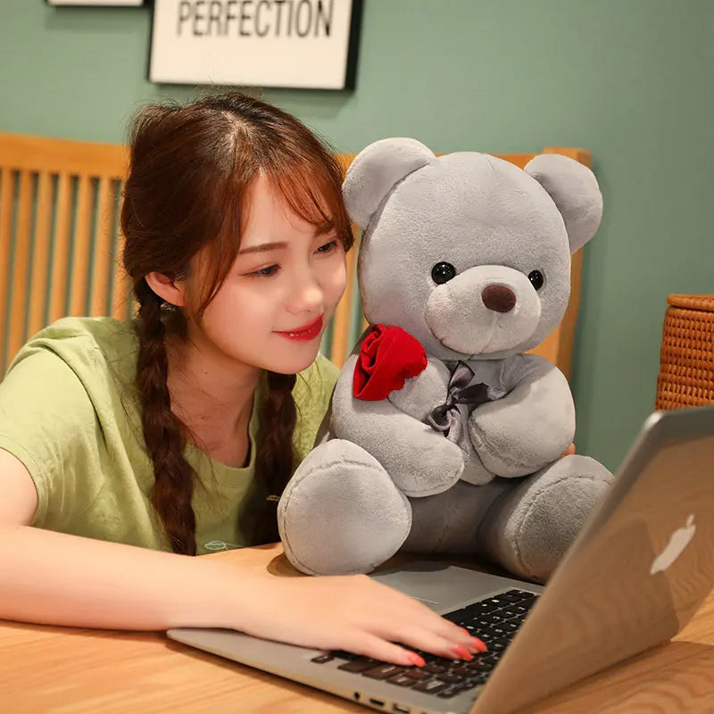 Lovely Hug Roses Teddy Bear Plush Pillow Stuffed Soft Nice Birthday Gift Girlfriend Valentine's Day
