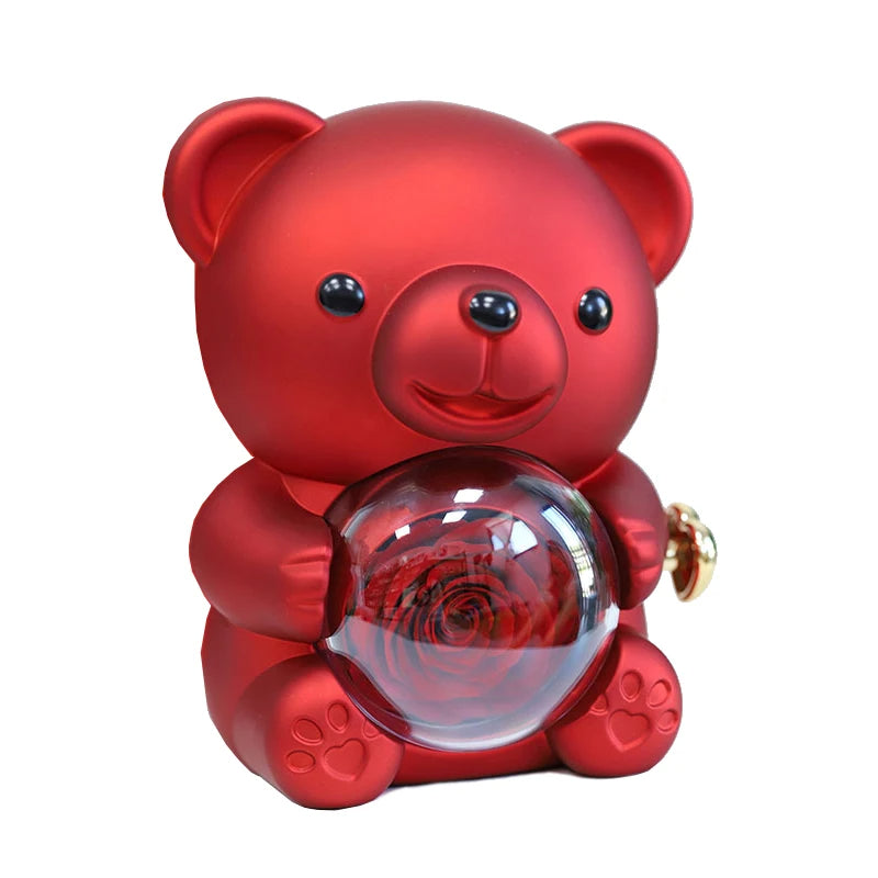Eternal Rose Teddy Bear Gift with Necklace – Romantic Valentine’s Day Anniversary Gift for Her