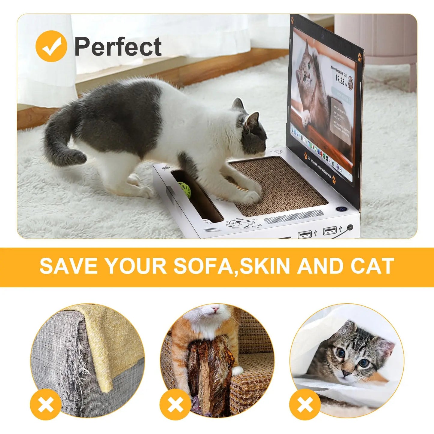 Funny Cat Scratching Laptop Toy – Cardboard Cat Scratcher Pad for Indoor Cats and Kittens