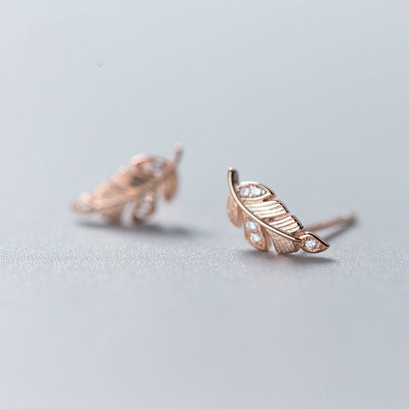 Diamond Feather Stud Earrings