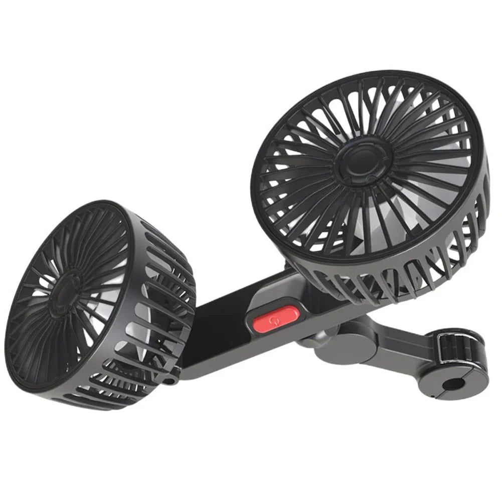 Dual-Head Car Seat Fan – 360° Adjustable Cooling Fan for Rear & Front Seats | USB Powered, Quiet & Strong Airflow