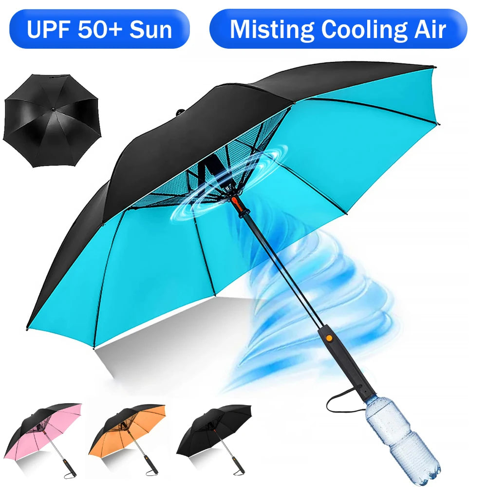 Portable Umbrella with Fan & Misting – Cooling Sun Shade for Outdoor Travel & Summer Heat