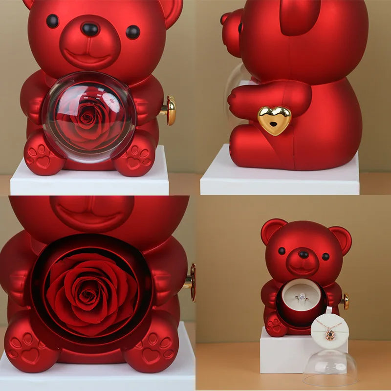 Eternal Rose Teddy Bear Gift with Necklace – Romantic Valentine’s Day Anniversary Gift for Her