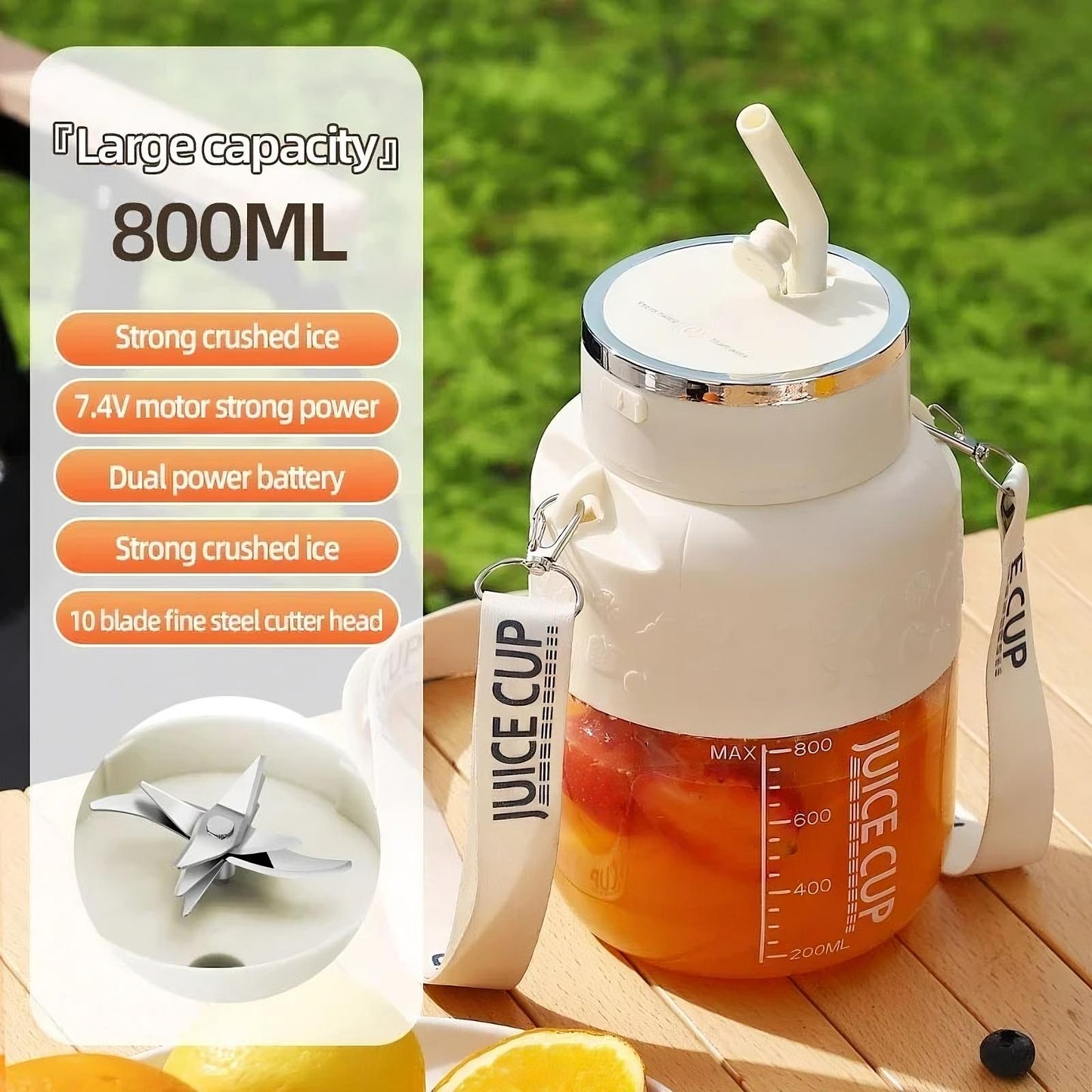 Portable Fruit Juicer Cup – USB Rechargeable Blender for Smoothies, Shakes & Travel Use