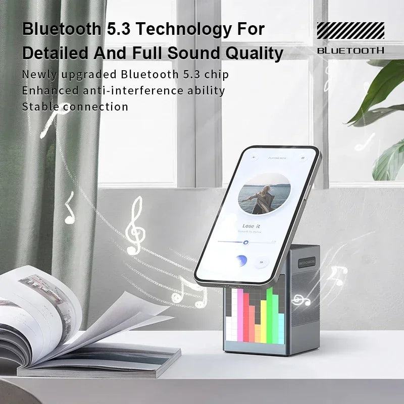 6 in 1 Magnetic Wireless Charger with Bluetooth Speaker, Alarm Clock, Night Light & Phone Stand