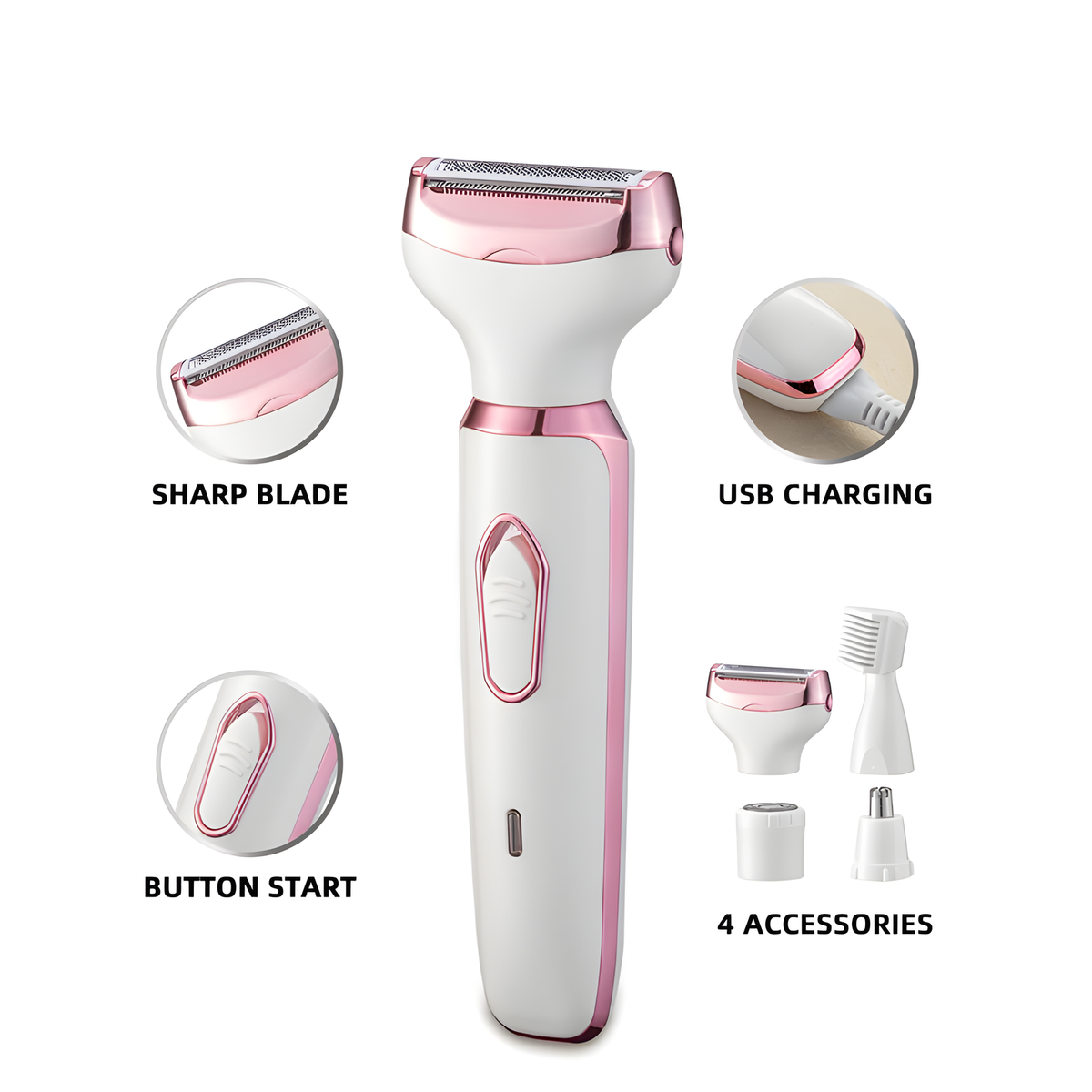 Women's Rechargeable Body Shaver, 4 in 1 Cordless Trimmer for Legs and Bikini