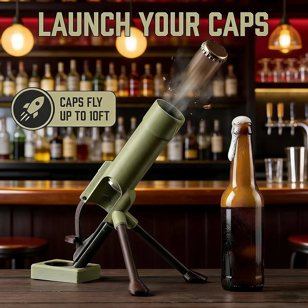 Mortar Cannon Bottle Opener, Novelty Beer Cap Launcher for Bars and Gifts