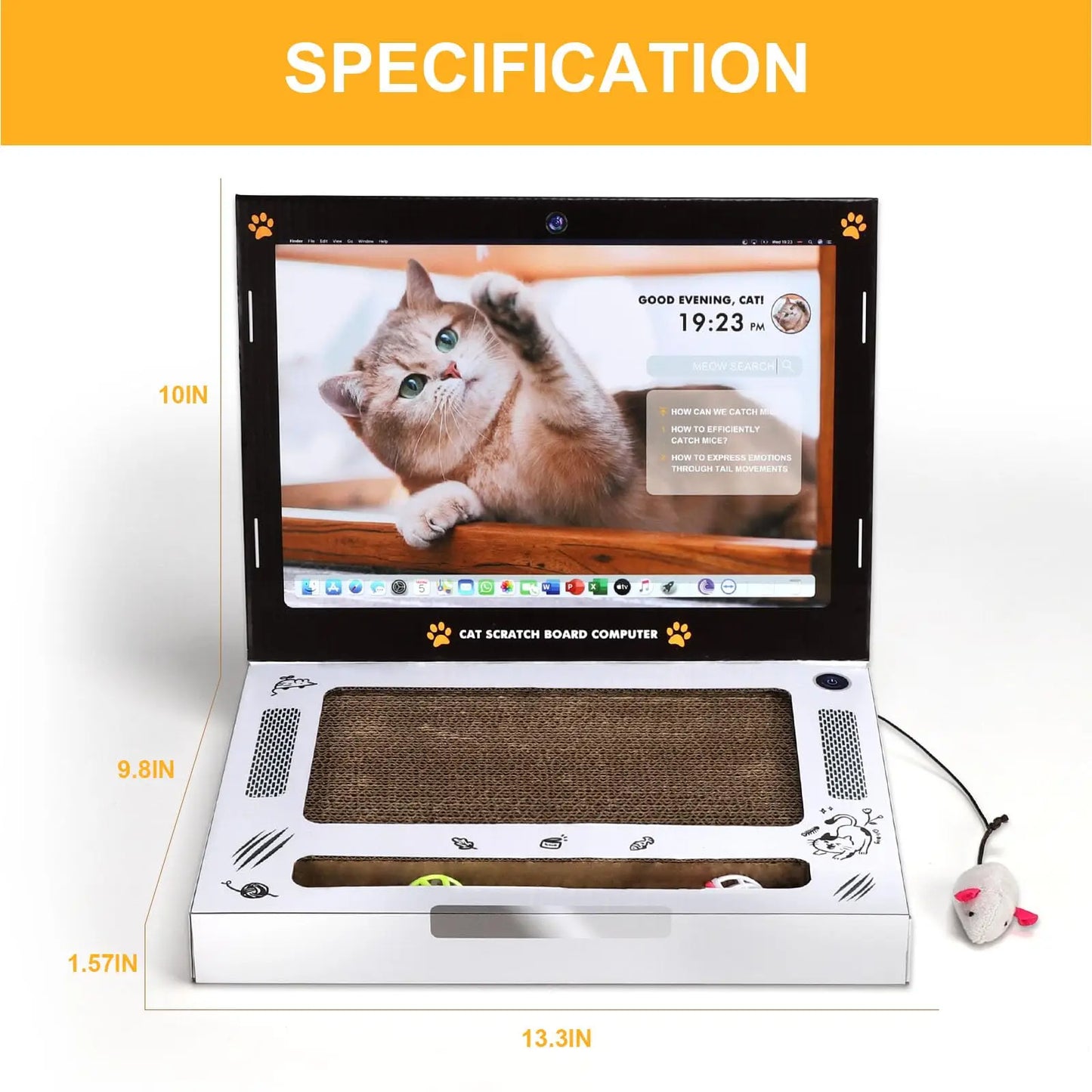 Funny Cat Scratching Laptop Toy – Cardboard Cat Scratcher Pad for Indoor Cats and Kittens