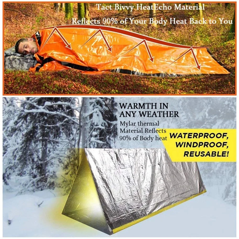 Emergency Sleeping Bag Thermal Survival Blanket | Lightweight Waterproof Bivy Sack for Camping & Hiking