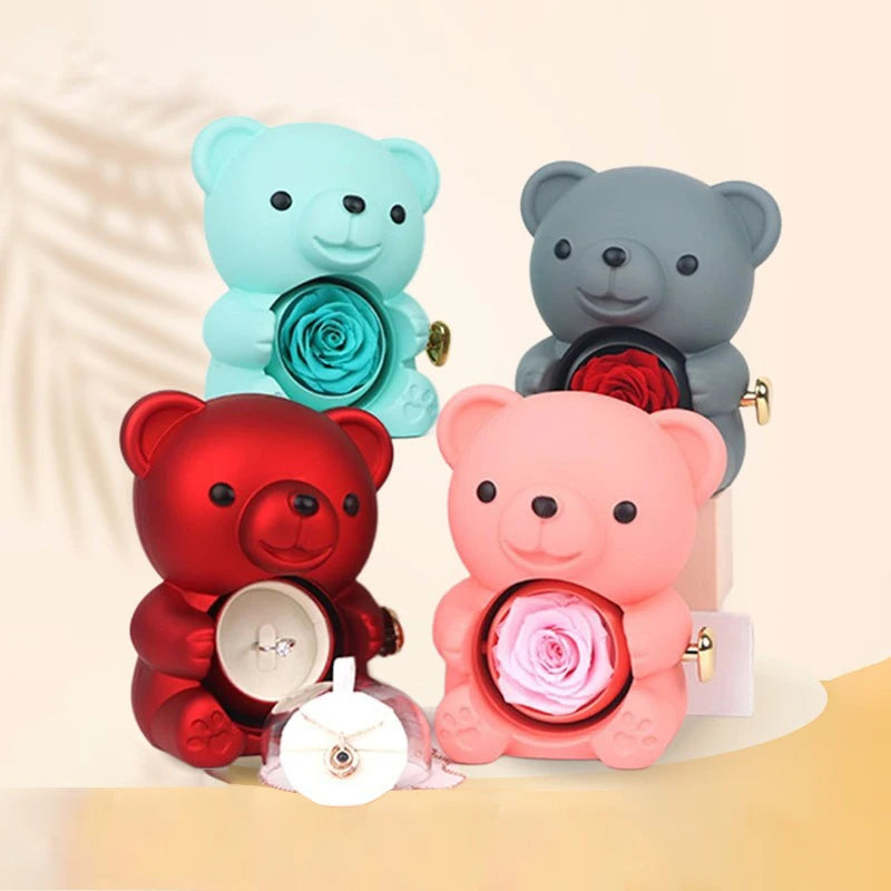 Eternal Rose Teddy Bear Gift with Necklace – Romantic Valentine’s Day Anniversary Gift for Her