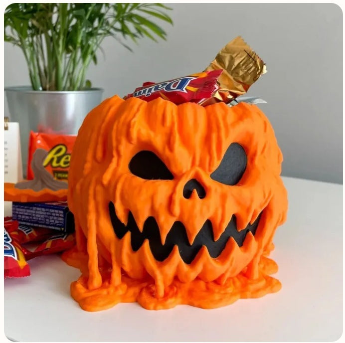 Melting Halloween Pumpkin Candy Bowl With Lid Reusable Candy Dish Spooky Food