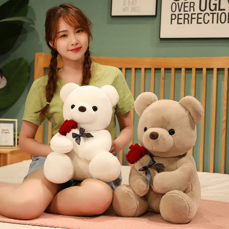 Lovely Hug Roses Teddy Bear Plush Pillow Stuffed Soft Nice Birthday Gift Girlfriend Valentine's Day