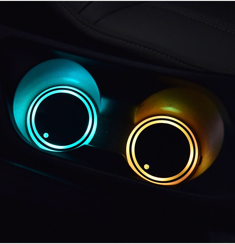 Colorful Cup Holder LED Light-up Coaster Solar & USB Charging Non-slip Coaster Ambient Light