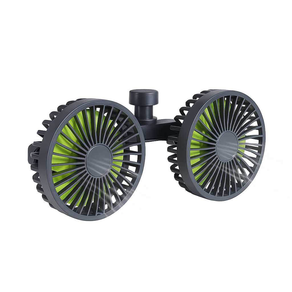 Dual-Head Car Seat Fan – 360° Adjustable Cooling Fan for Rear & Front Seats | USB Powered, Quiet & Strong Airflow