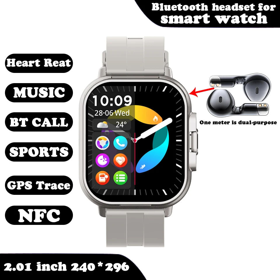 2-in-1 Smartwatch with Wireless Earbuds, Fitness Tracker, Bluetooth, Waterproof, Android iOS