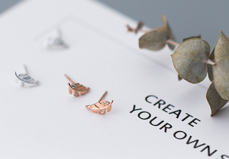 Diamond Feather Stud Earrings