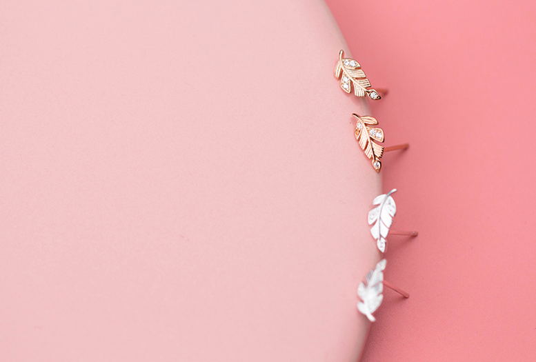 Diamond Feather Stud Earrings