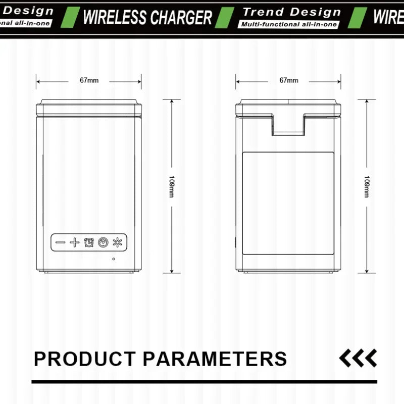 6 in 1 Magnetic Wireless Charger with Bluetooth Speaker, Alarm Clock, Night Light & Phone Stand