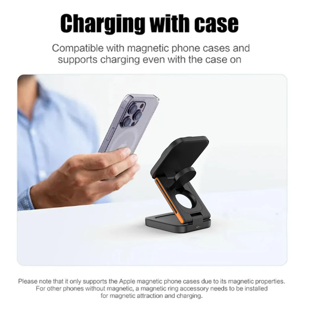 3 in 1 Foldable Charging Station for iPhone, Apple Watch & AirPods – Wireless Fast Charger Dock