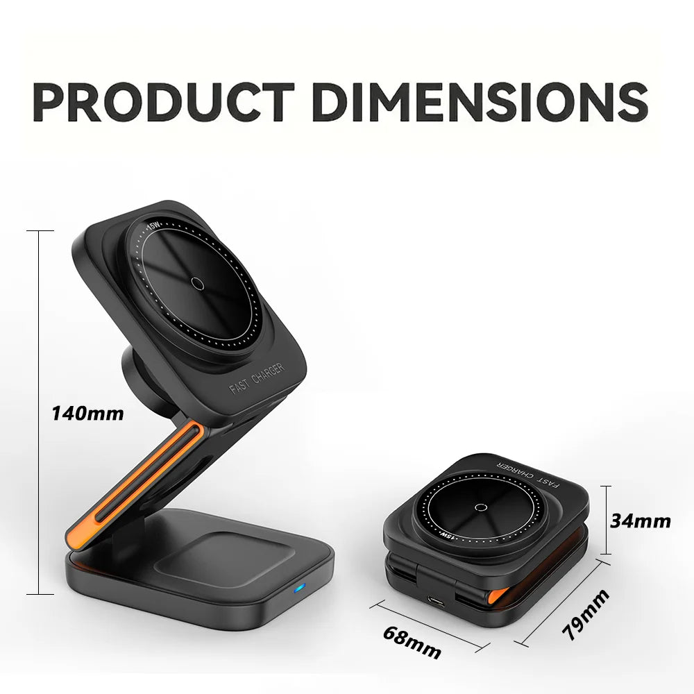 3 in 1 Foldable Charging Station for iPhone, Apple Watch & AirPods – Wireless Fast Charger Dock