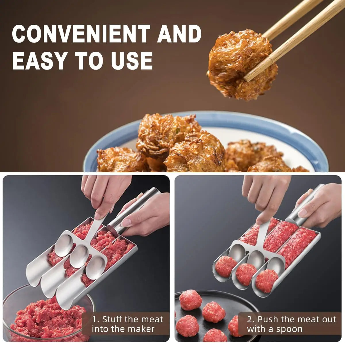 Triple Meatball Maker - 304 Stainless Steel Non-Stick Creative Kitchen Tool