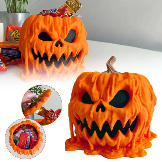 Melting Halloween Pumpkin Candy Bowl With Lid Reusable Candy Dish Spooky Food