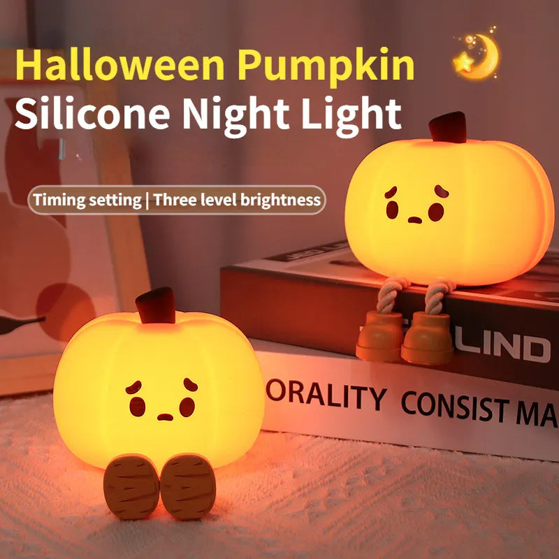 Home Decor Halloween Pumpkin Night Light Cute Soft Silicone Lamp Touch Dimmable Rechargeable Bedside Decor