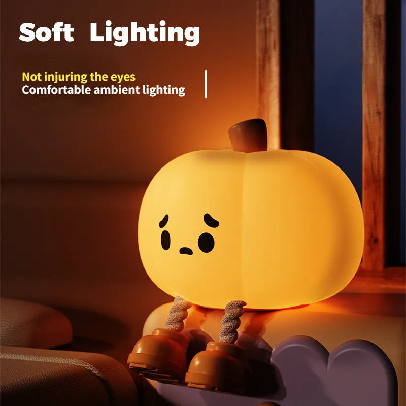 Home Decor Halloween Pumpkin Night Light Cute Soft Silicone Lamp Touch Dimmable Rechargeable Bedside Decor