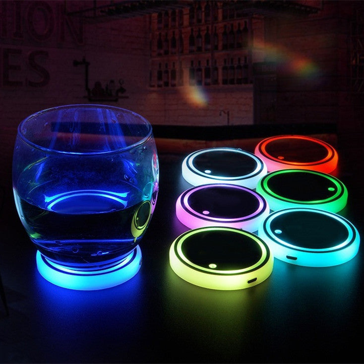 Colorful Cup Holder LED Light-up Coaster Solar & USB Charging Non-slip Coaster Ambient Light