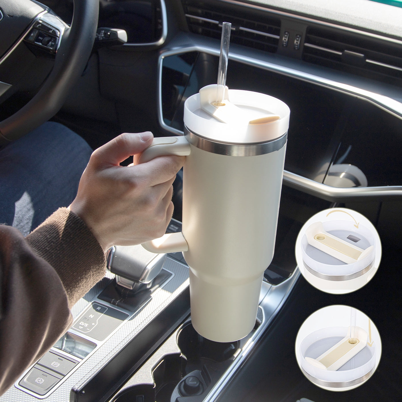 Spill Proof Vacuum Coffee Cup - Tumbler With Lid Tapered Mug - Mug Suitable For Car Gym Office Travel