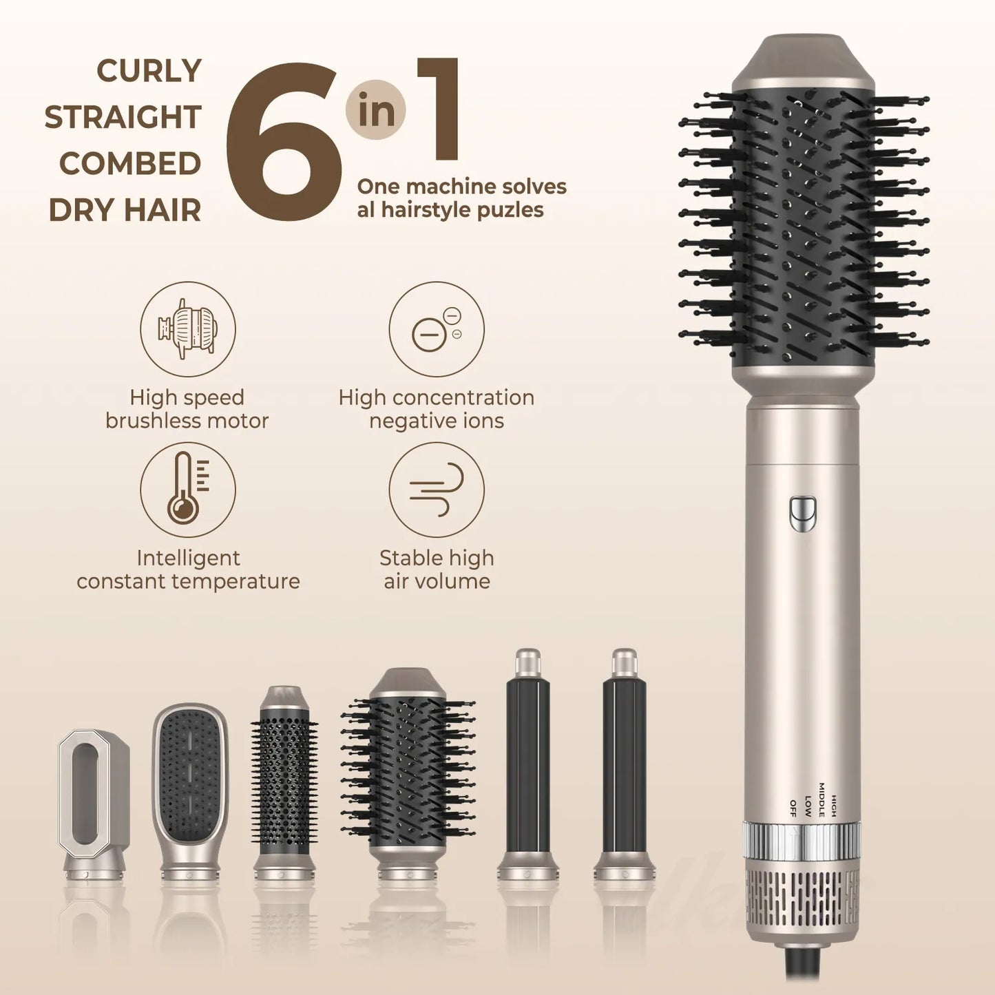 6 in 1 hair dryer brush - hair dryer and volumizer - all-in-one hair dryer and styler