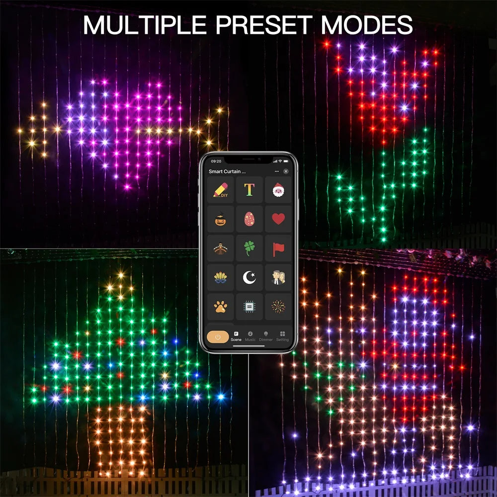 Twinkly Curtain – App-Controlled LED Christmas Lights with 210 RGB+W (16 Million Colors + Warm White) LEDs.