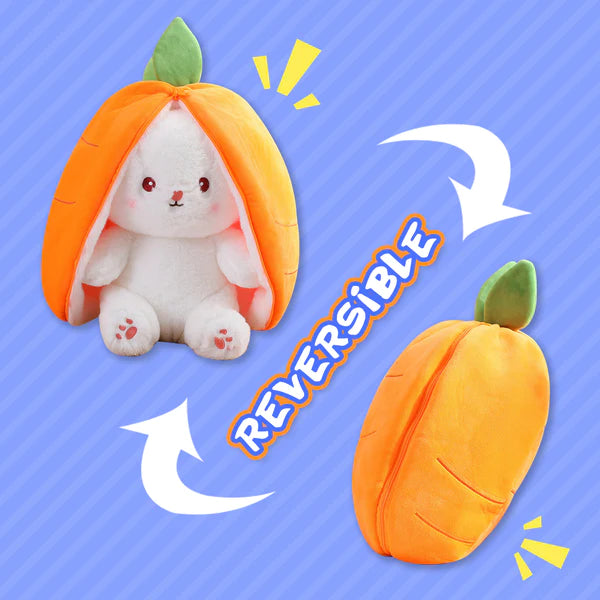 Bunny Stuffed Animal Reversible Cuddle Bunny Stuffed,Strawberry Bunny Transformed Rabbit Plush Zipper,Carrot That Turns Into Ears Bunnies Plushies Toy Cute Stuffy Doll Easter Girlfriend Gift