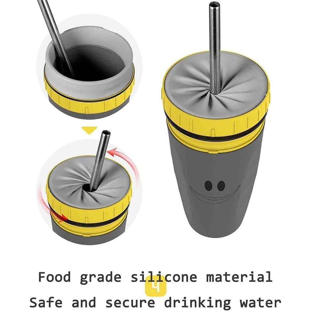 Coffee Straw Twistable Cup, Travel mug double silicone seals ensure a leak-proof