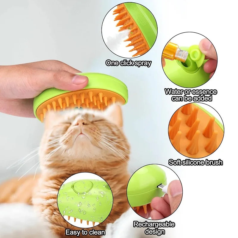 3 In1 Cat Steam Brush, Self Cleaning Steam Cat Brush, Multifunctional Cat Steamer Brush, For Removing Tangled and Loosse Hair