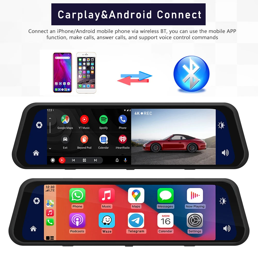 Advanced Mirror Dash Cam is an innovative automotive accessory featuring a 12-inch 4K front camera
