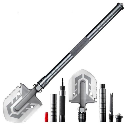 Outdoors Camping Shovel, Military Folding Shovel, Foldable Survival Shovel Multitool- Tactical Shovel with Collapsible Spade for Backpacking, Trenching, Hiking, Car Emergency